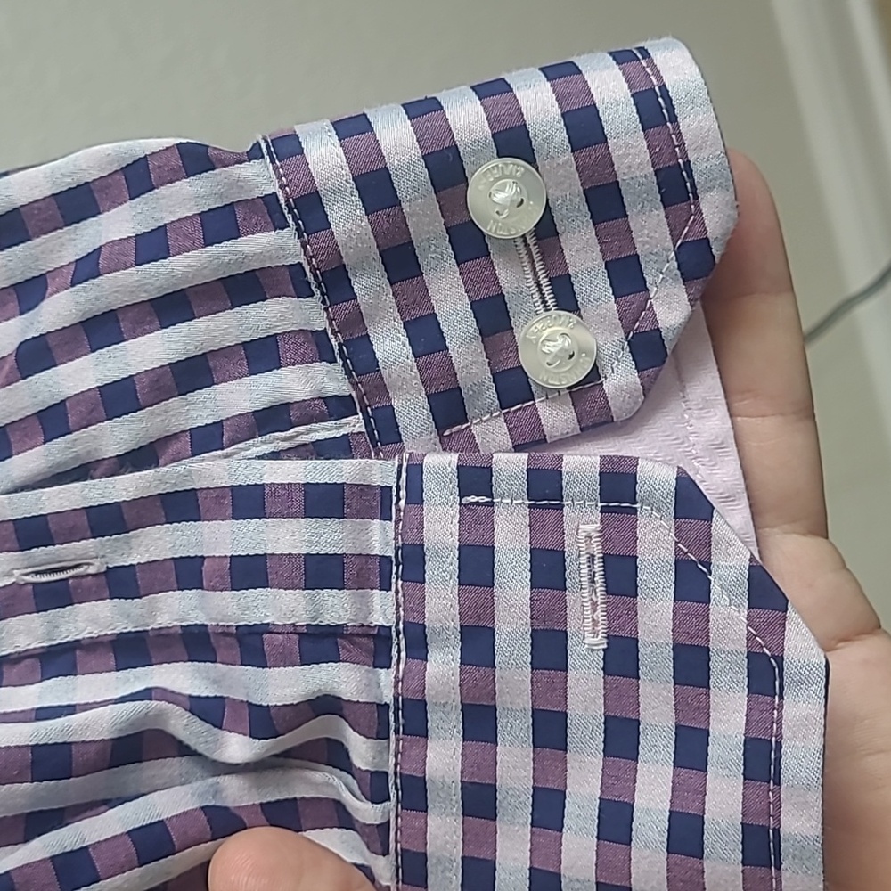 Johnston & Murphy Purple Gingham Men's Shirt Size XL - Picture 5 of 9